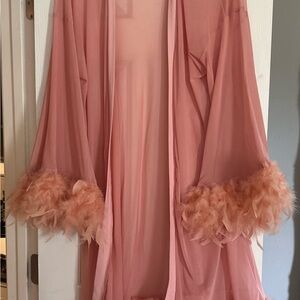 Vintage Pink Feather Trim Robe